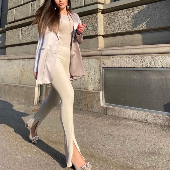 Zara beige split ottoman tousers - Picture 3 of 6